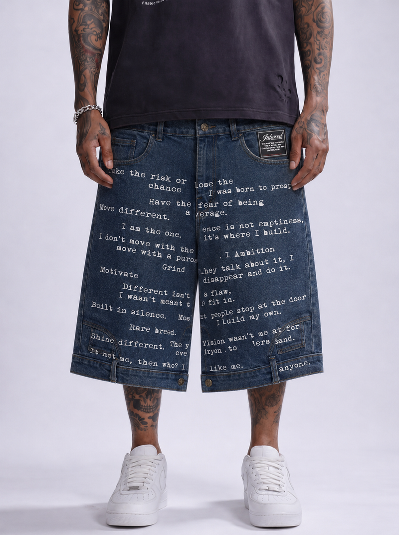 Blue Reversed Blueprint Jean Shorts